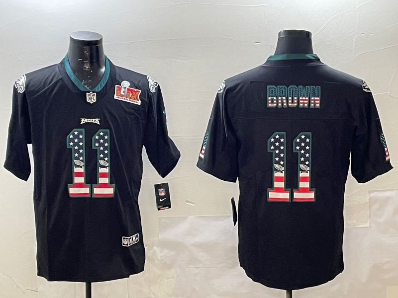 Men Philadelphia Eagles 11 Brown Black National Flag 2025 Nike Vapor Limited NFL Jersey style 1